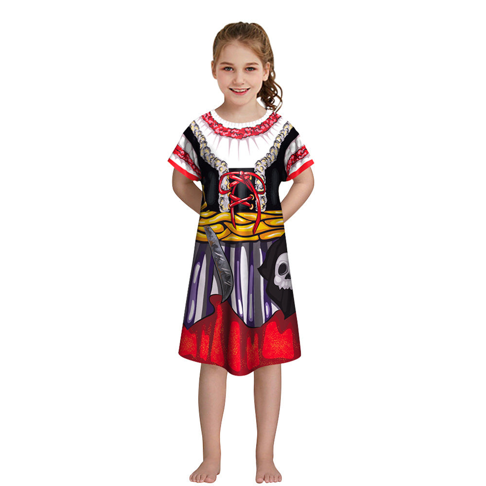 Girls' Halloween Short-sleeved Funny Digital Printed Dress