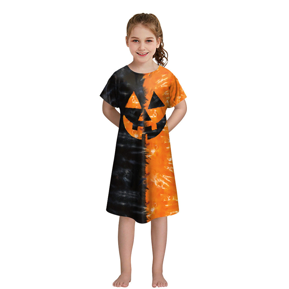 Girls' Halloween Short-sleeved Funny Digital Printed Dress