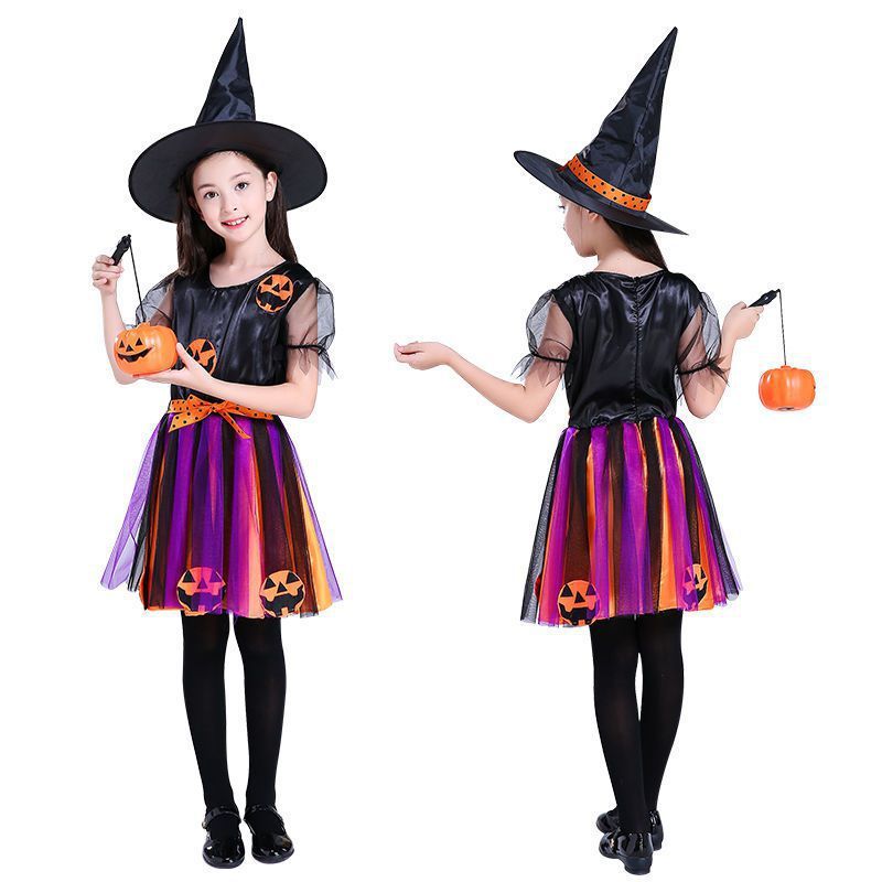 Halloween Costume Witch Skirt Hat Cosplay Ball Pumpkin