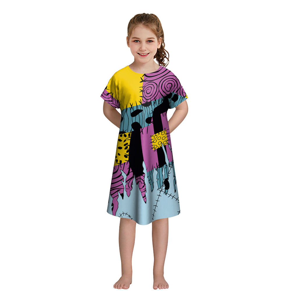 Girls' Halloween Short-sleeved Funny Digital Printed Dress