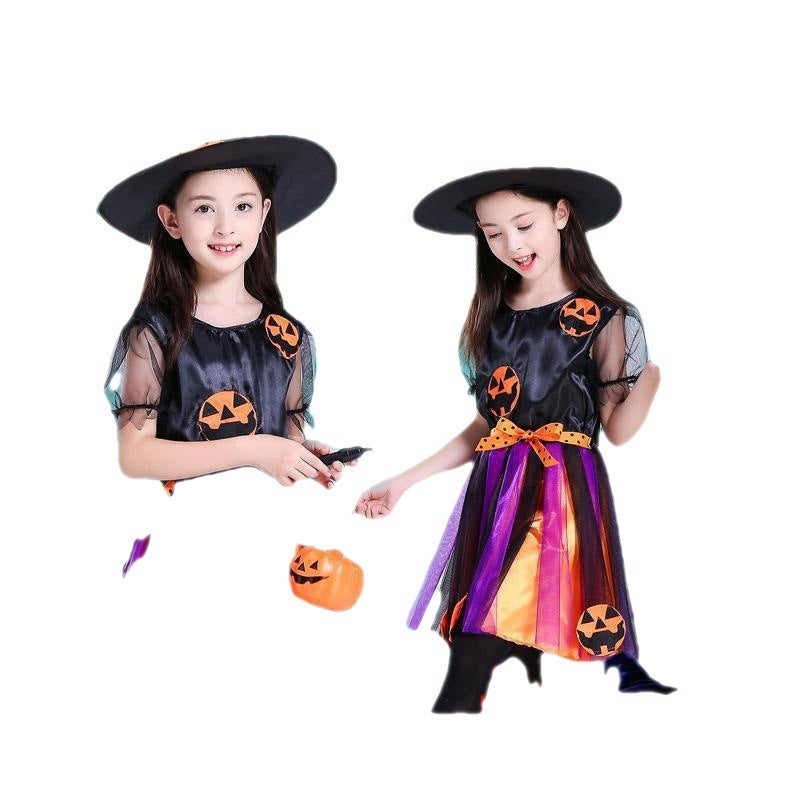 Halloween Costume Witch Skirt Hat Cosplay Ball Pumpkin