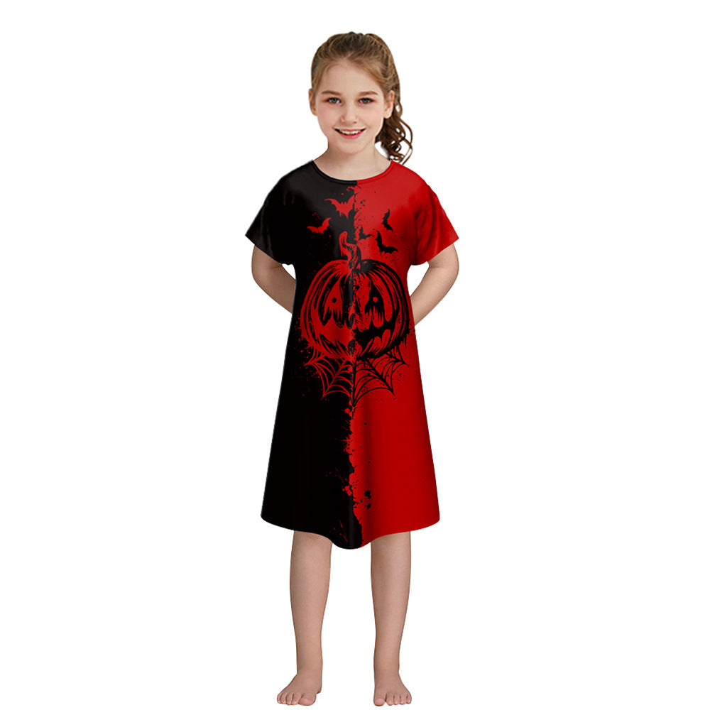Girls' Halloween Short-sleeved Funny Digital Printed Dress