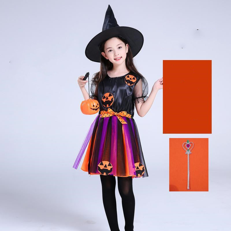 Halloween Costume Witch Skirt Hat Cosplay Ball Pumpkin