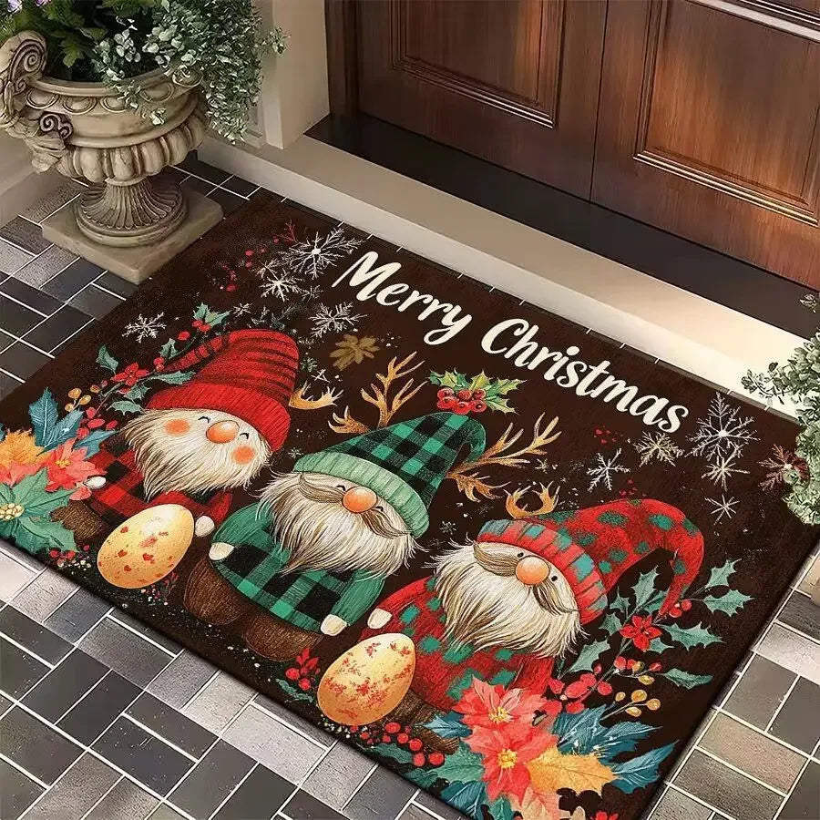 Merry Christmas Door Mat Printed Decoration Flannel Carpet Mat Door Mat Absorbent Foot Mat Small Foot Mat Machine Washable Decor