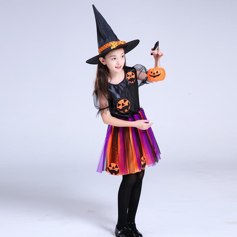 Halloween Costume Witch Skirt Hat Cosplay Ball Pumpkin
