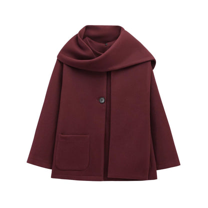 Women's French Style Design Blended Scarf Coat Coat