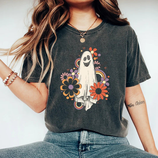 Washed Vintage Flower Ghost Halloween