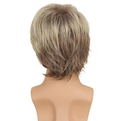 Men's Short Hair Wig Brown Gold Partial Bangs