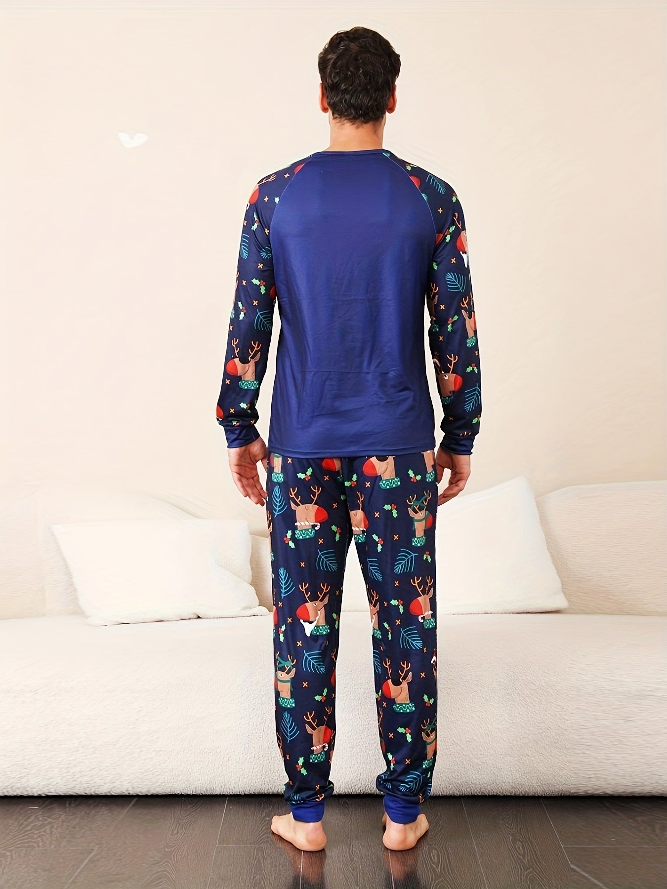 Family Matching Christmas Reindeer Pajama Set - Cozy Long Sleeve Crew Neck, Soft Polyester Blend, Machine Washable - Perfect for Youngsters, Women, and Men, Christmas Pajamas Family Set