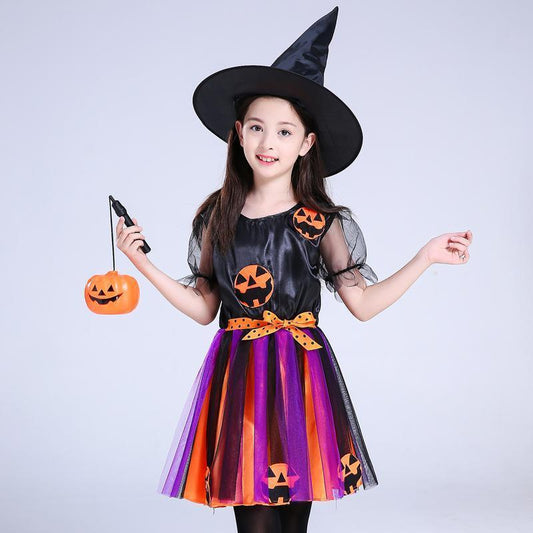 Halloween Costume Witch Skirt Hat Cosplay Ball Pumpkin