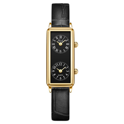 Creative Double Time Zone Business Niche Retro Rectangular High Sense Double Inserts Women's Quartz Watch
