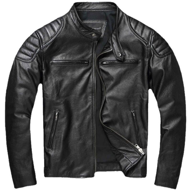 First Layer Cowhide Leather Coat Men's Stand Collar Motorcycle Clothing Youth