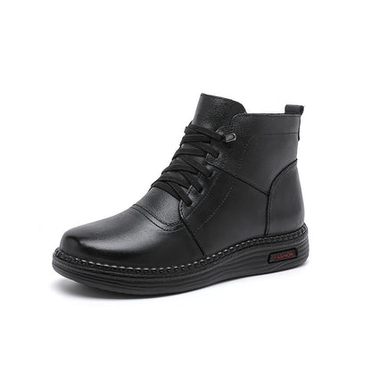 Mother Cowhide Wool Fleece Lined Soft Bottom Non-slip Wear-resistant Ankle Boots