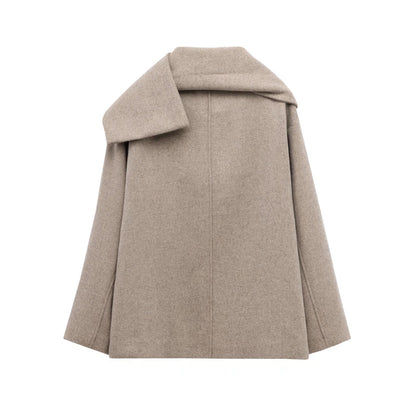 Women's French Style Design Blended Scarf Coat Coat