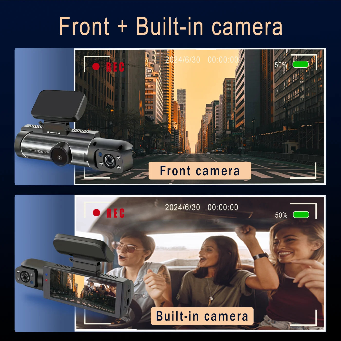 Front & Rear Dashcam With 32GB Card, 1080P  Dash Camera for Car, Wide Angle Car Driving Recorder with IR Night-Vision G Sensor.