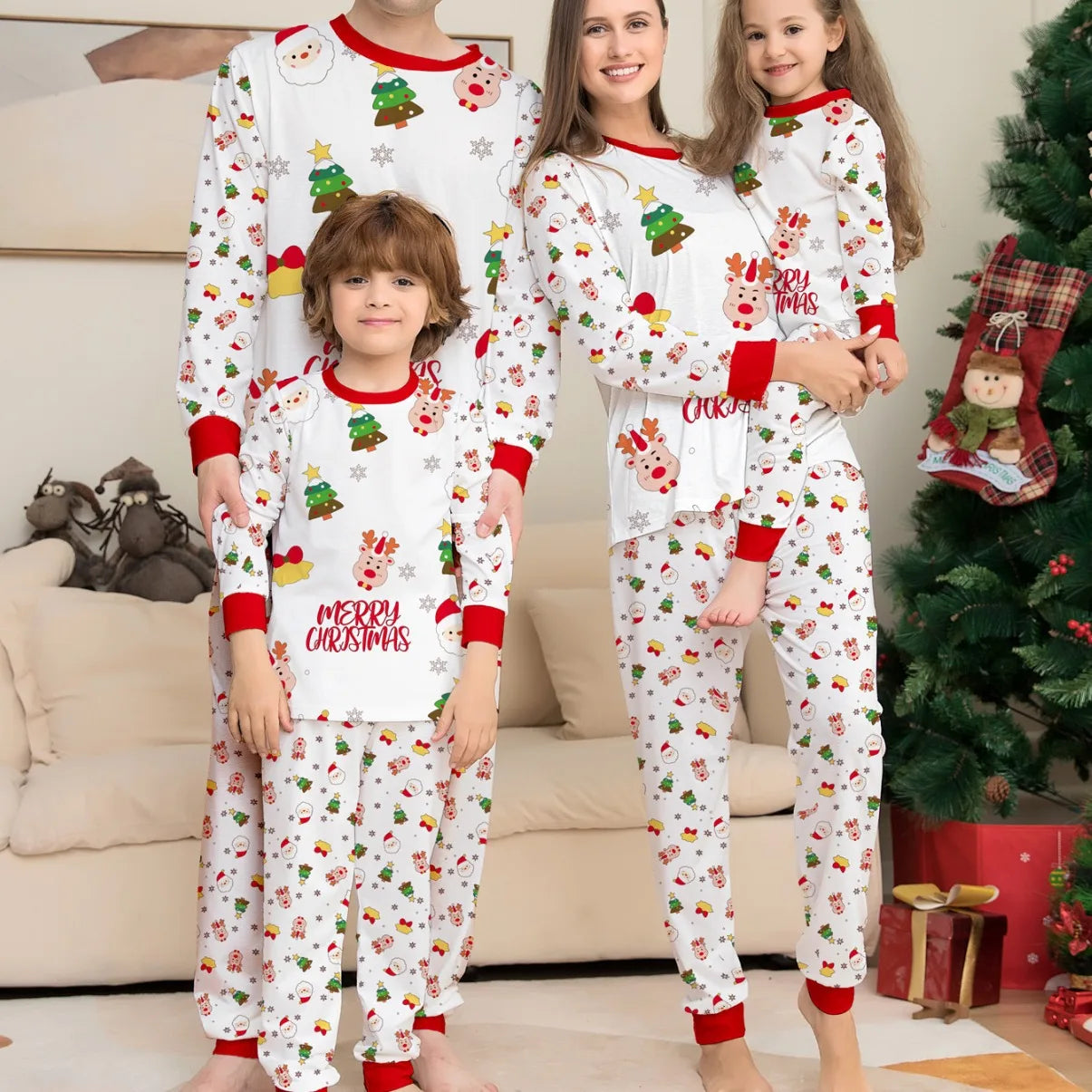 Popular Printed Sublimation Xmas Winter Warm Soft Pants Pyjamas Blank Cotton Pajamas Set Matching Christmas Pajamas for Family