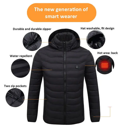 Men's parka Winter Warm USB Heating Jackets Smart Thermostat Pure Color Hooded Heated Clothing male bobojaco Warm padded jacket