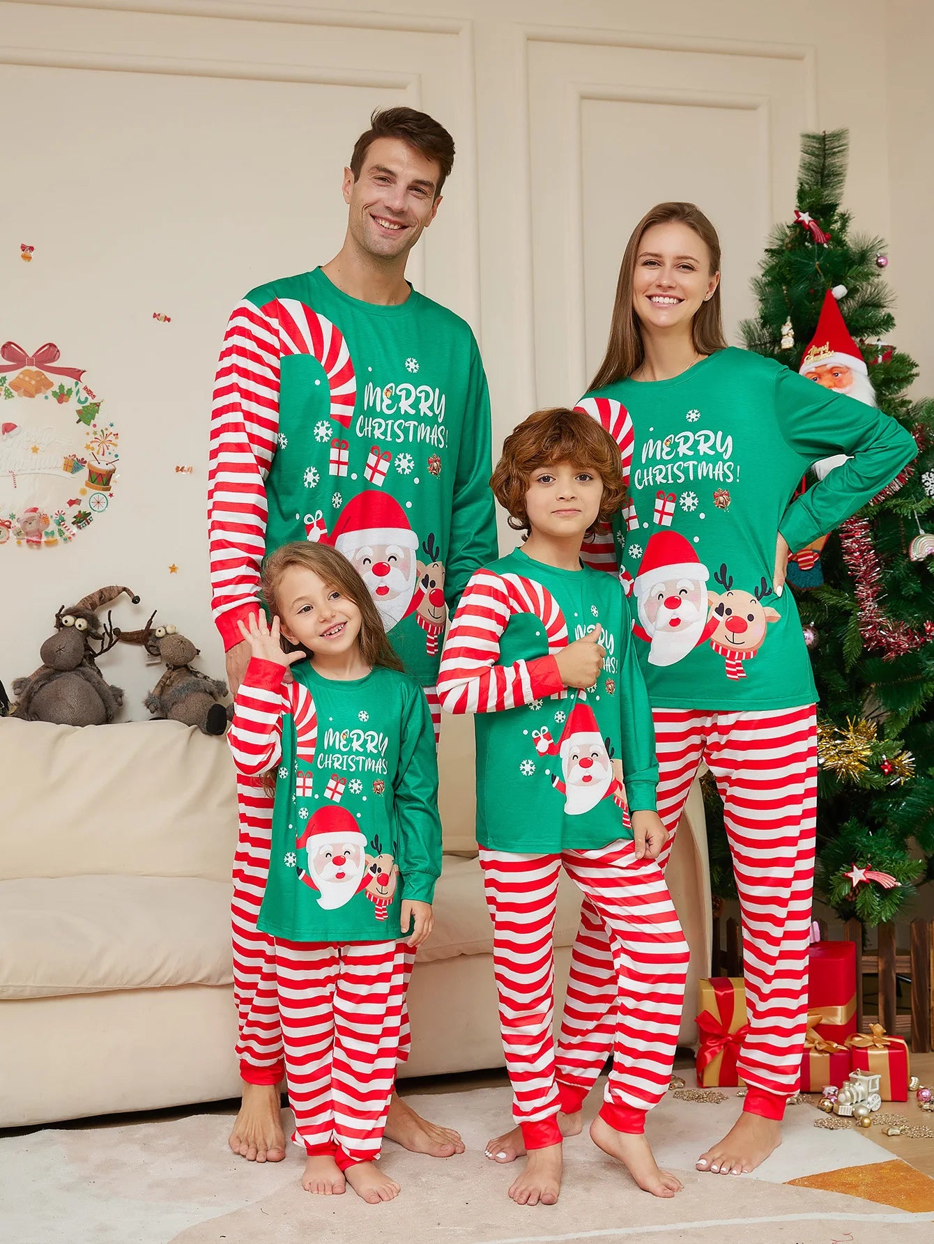 Popular Printed Sublimation Xmas Winter Warm Soft Pants Pyjamas Blank Cotton Pajamas Set Matching Christmas Pajamas for Family