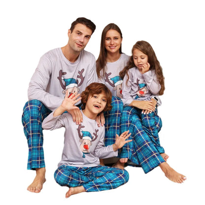 Christmas Matching Family Pajamas 2023 Blue Deer Checkered Christmas Pajamas