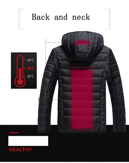 Men's parka Winter Warm USB Heating Jackets Smart Thermostat Pure Color Hooded Heated Clothing male bobojaco Warm padded jacket