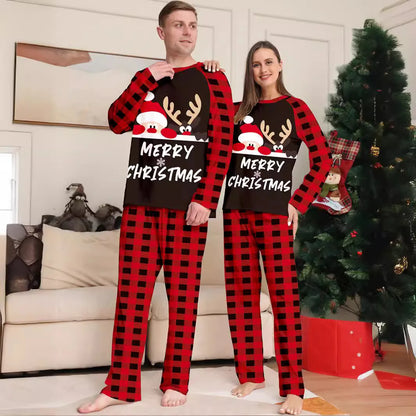 Hot Sales Christmas Pajamas Printed Xmas Family Matching Outfits Two Pieces Sleepwear Sets Christmas Family Pajamas Sets