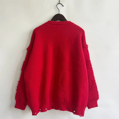 Autumn/Winter Christmas Sweater For Women Bow Nail Bead Red Knitted Pullover Tops American Fashion Jacquard New Year's Jumpers