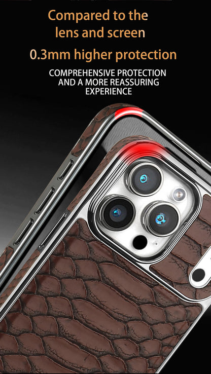 Luxury Fashion Snake-Patterned Leather Phone Case For iPhone 17 16 15 14 13 12 Pro Max 17Air  Inner Shell With Flannel Lining