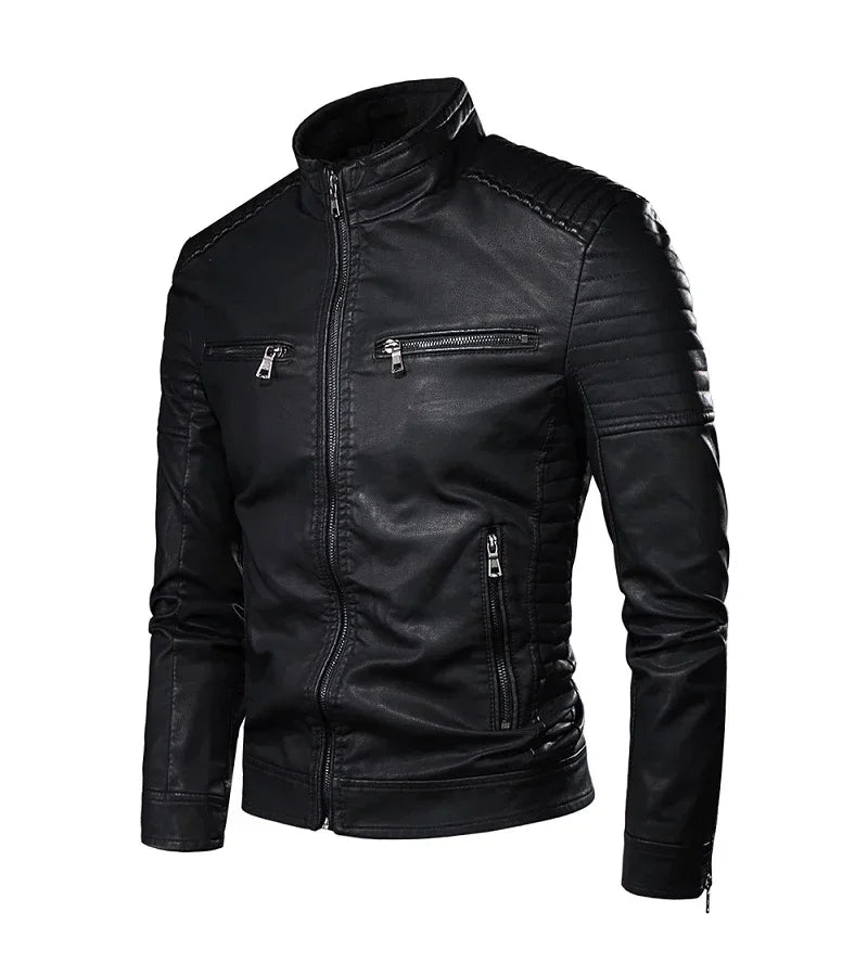 Mens Causal Vintage Leather Jacket Coat Men Thin Spring Autumn Design Motor Biker Pocket PU Leather Jacket Male Motocycle 4XL