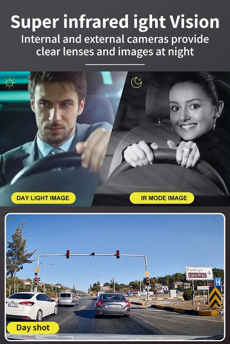 3Lens Car Dvr HD 1080P Dash Cam Front Inside Rear Wide Angle Night Vision G-sensor Loop Recording Camera Vehicle Accessories