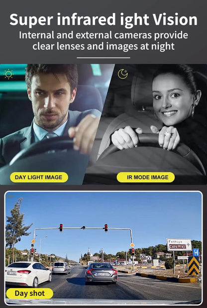 3Lens Car Dvr HD 1080P Dash Cam Front Inside Rear Wide Angle Night Vision G-sensor Loop Recording Camera Vehicle Accessories