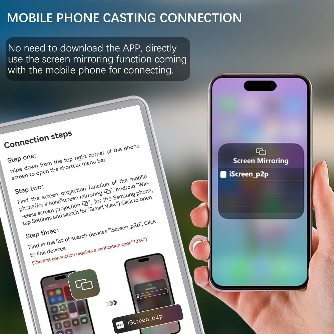 Vlog Selfie Monitor Screen for Phone, Rear Camera for Selfie Vlog Live Stream, Magnetic Mount for MagSafe, Wireless Connection w