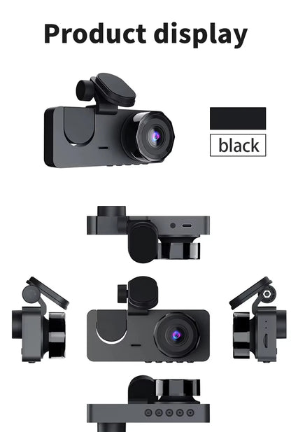 3Lens Car Dvr HD 1080P Dash Cam Front Inside Rear Wide Angle Night Vision G-sensor Loop Recording Camera Vehicle Accessories