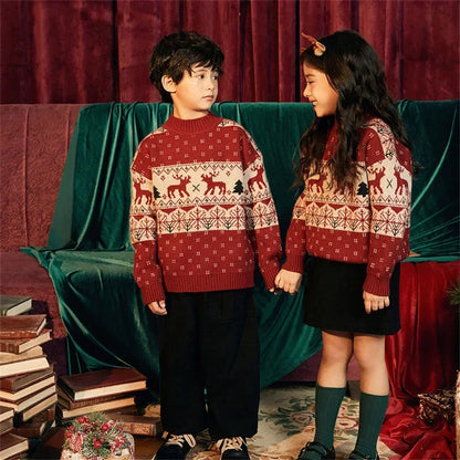 New Christmas Sweater with Neck Boys Girls Children Clothes Winter New Sweaters Top Knitwear Clothes for 3 4 5 7 12 14Years