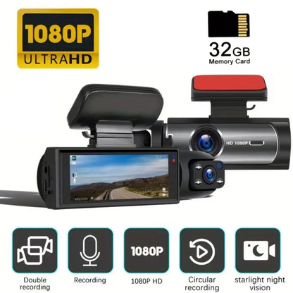 Front & Rear Dashcam With 32GB Card, 1080P  Dash Camera for Car, Wide Angle Car Driving Recorder with IR Night-Vision G Sensor.