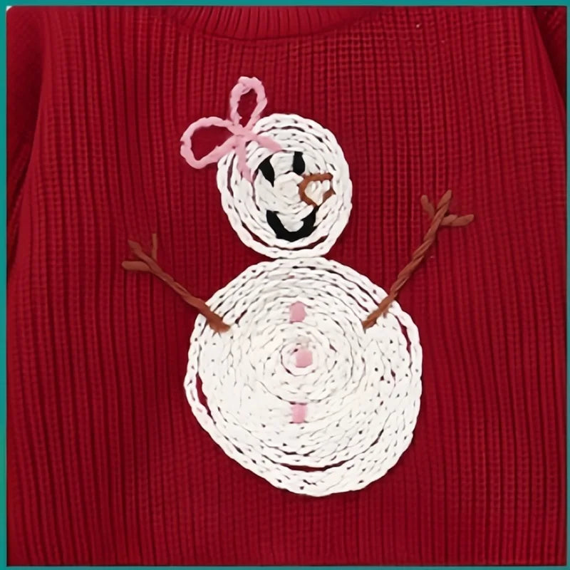 Toddler Kids Clothes Christmas Sweater for Girls Hand Embroidered Snowman Pattern Knit Top 3-6Y Kids Boys Festive Winter Outfit