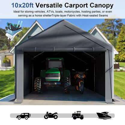 Grezone 10 x 20 ft Outdoor Canopy Carport Portable Car Tent Garage