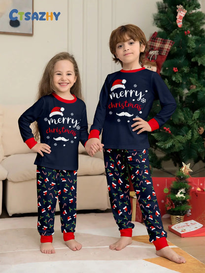 Christmas Family Matching Outfits Mother Father Kids Pajamas Set Santa Hat Print Loose Xmas Sleepwear Baby Romper Dog Clothes