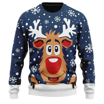 Ugly Christmas Sweater Men's Knitted Pullover Sweater Reindeer Print Round Neck Long Sleeve Pullover Top Fashion Christmas Gift