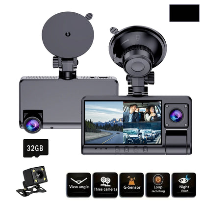 Car Cam, 3 Channel Car Cam, 1 Count FullHD Car DVR ,Night-vision, Loop Recording, MotionDetection, Suitable for Driving/Accident