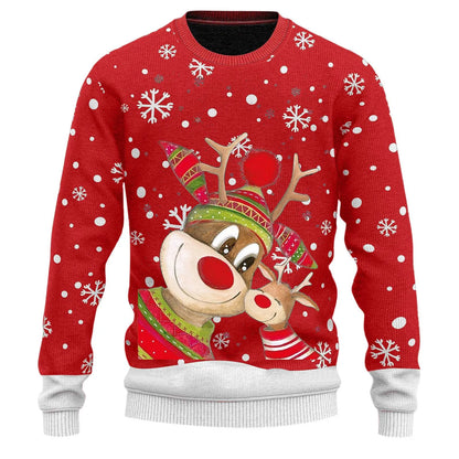 Ugly Christmas Sweater Men's Knitted Pullover Sweater Reindeer Print Round Neck Long Sleeve Pullover Top Fashion Christmas Gift