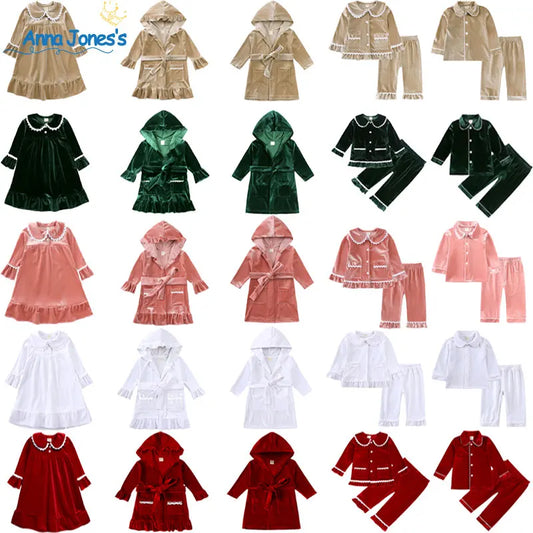 Christmas Family Xmas Children Boy Girl Pyjamas Dress Clothes Sets Customizing Velvet Long Sleeve Kid Sleepwear+Pants Costumes