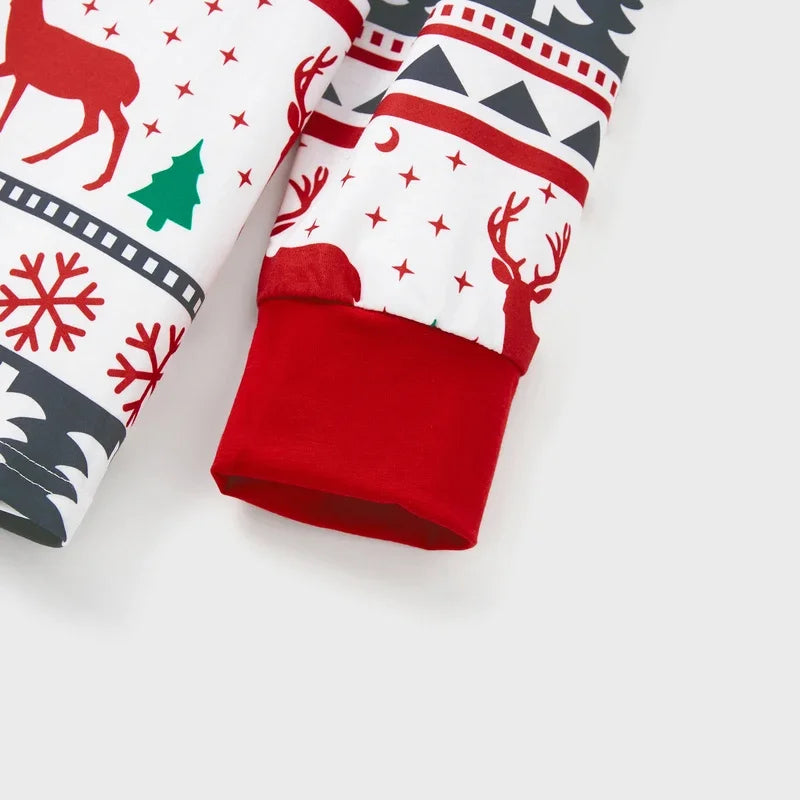 Family Christmas Pajamas Full Body Reindeer Print Long Sleeve Matching Sleepwear Set