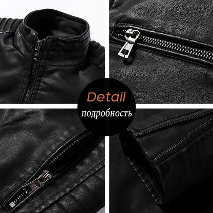 Mens Causal Vintage Leather Jacket Coat Men Thin Spring Autumn Design Motor Biker Pocket PU Leather Jacket Male Motocycle 4XL