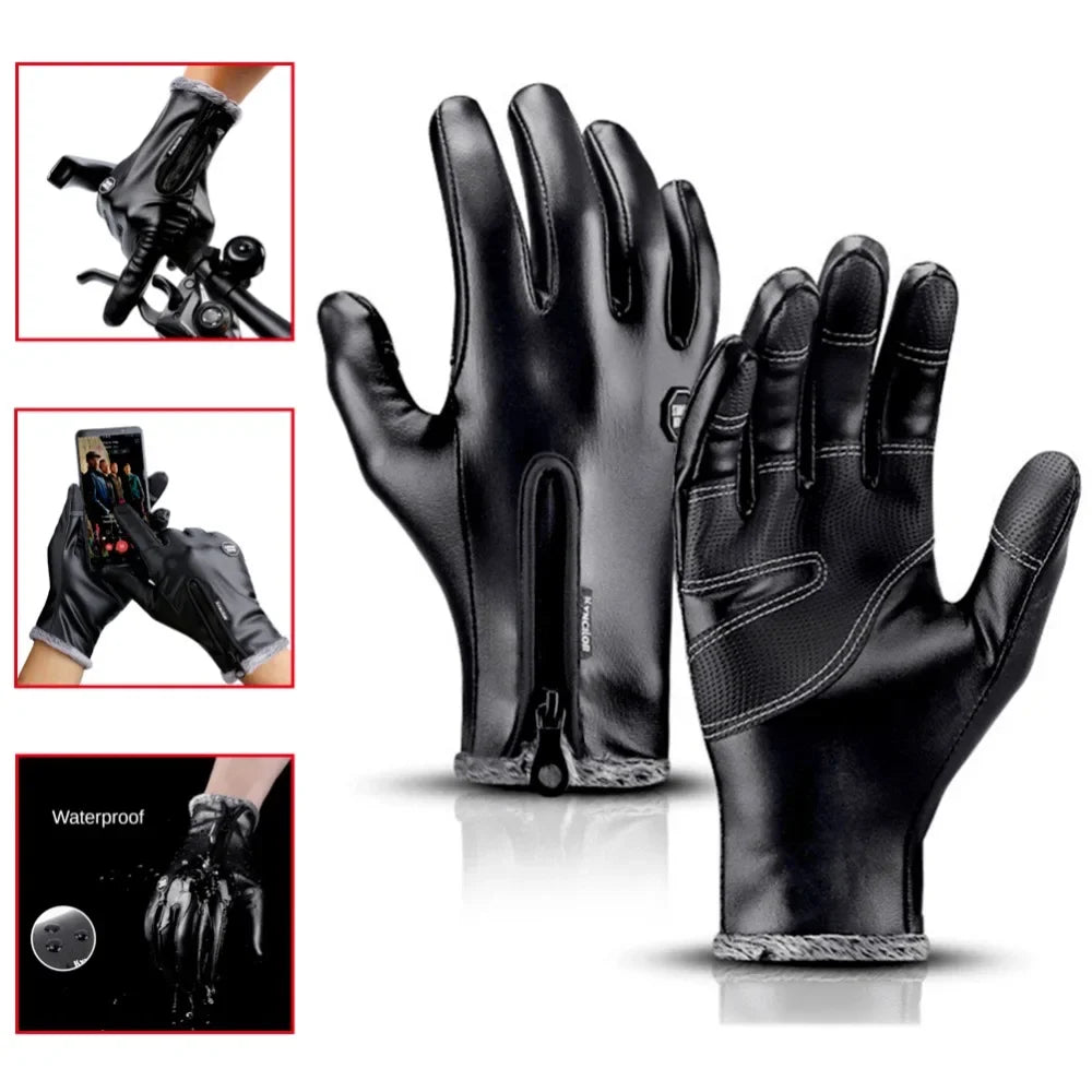 Winter Gloves Leather Thermal Windproof Waterproof  Warmer Driving Skiing Gloves Touch Screen Gloves for Men Women