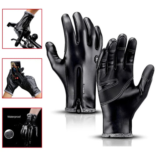 Winter Gloves Leather Thermal Windproof Waterproof  Warmer Driving Skiing Gloves Touch Screen Gloves for Men Women