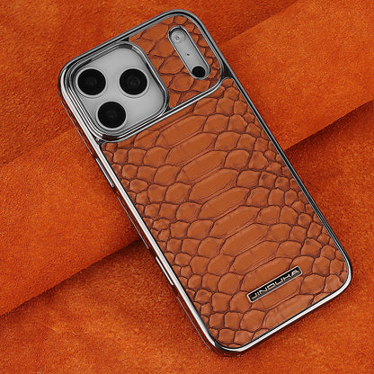 Luxury Fashion Snake-Patterned Leather Phone Case For iPhone 17 16 15 14 13 12 Pro Max 17Air  Inner Shell With Flannel Lining