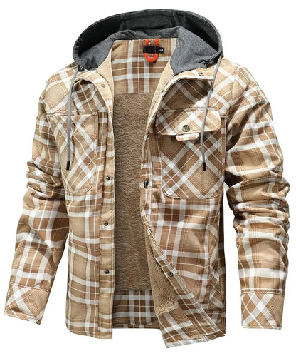 Men's Jackets Winter Hooded Warm Coat Casual Thicken Plaid Work Flannel Snap Sherpa Lined Fleece Clothing US Size
