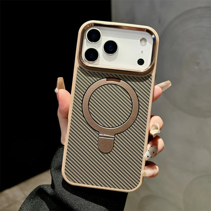 Armor Carbon Fiber Magnetic Bracket Stand Matte Case for iPhone 17 Air 16 15 14 Plus 13 12 11 Pro Max for Magsafe Holder Cover