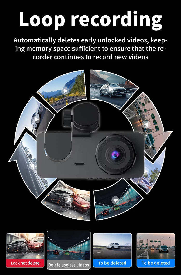 3Lens Car Dvr HD 1080P Dash Cam Front Inside Rear Wide Angle Night Vision G-sensor Loop Recording Camera Vehicle Accessories