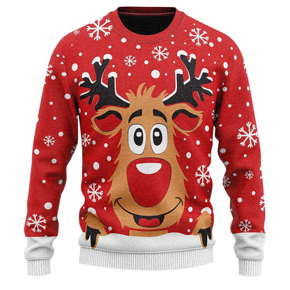 Ugly Christmas Sweater Men's Knitted Pullover Sweater Reindeer Print Round Neck Long Sleeve Pullover Top Fashion Christmas Gift